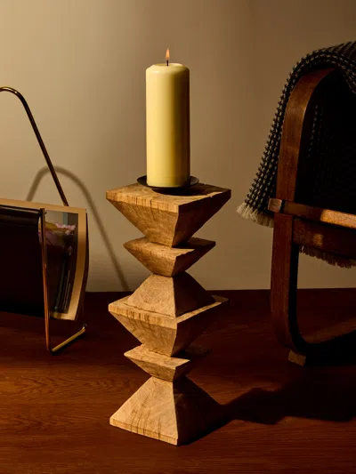 Jamie Gaunt Designs Totem Hand-carved Wood Candle Holder In Multi