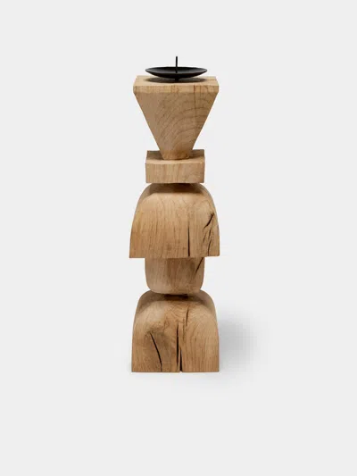 Jamie Gaunt Designs Totem Hand-carved Wood Candle Holder In Brown