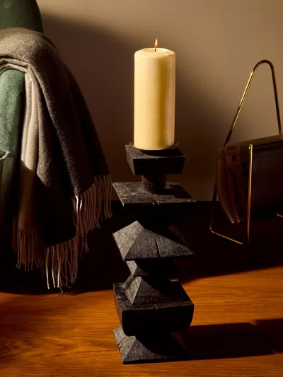 Jamie Gaunt Designs Totem Hand-carved Wood Candle Holder In Black