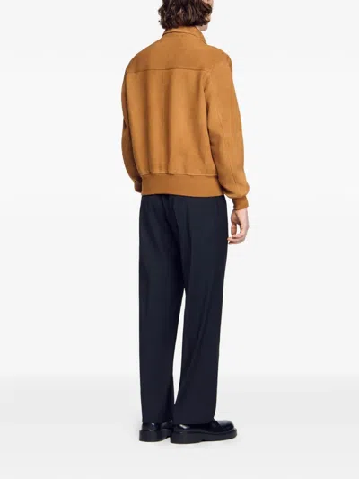 Sandro Thomas Suede Leather Jacket In Brown