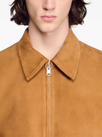 Sandro Thomas Suede Leather Jacket In Brown