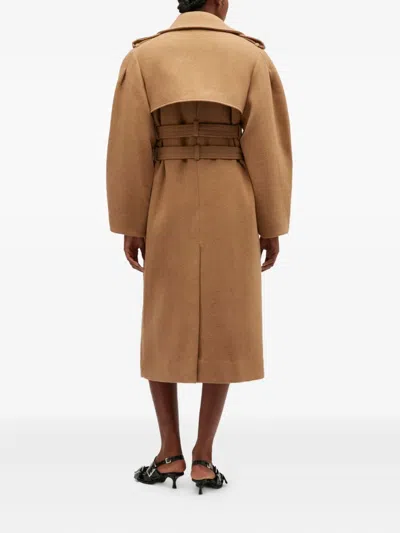 Ganni Belted Double-breasted Coat In Brown