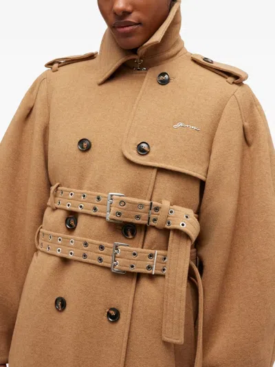 Ganni Belted Double-breasted Coat In Brown