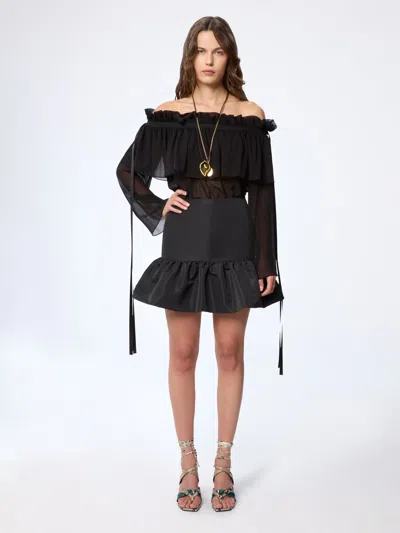 Nina Ricci Midi Skirt Featuring Ruffled Hem Detail In Black