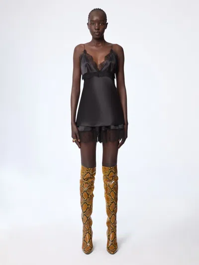 Nina Ricci Lace-trimmed Silk-blend Satin Camisole In Black