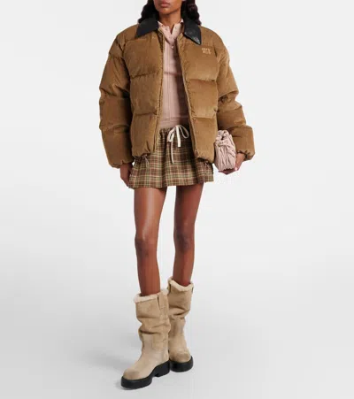 Miu Miu Shearling-lined Suede Knee-high Boots In Brown