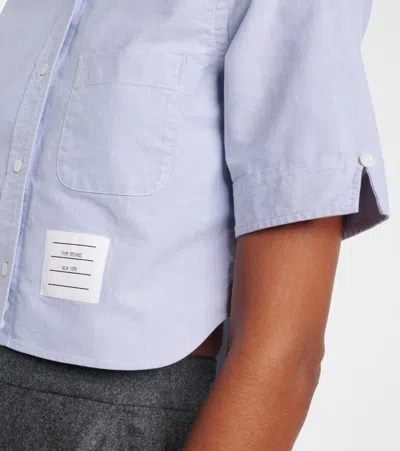 Thom Browne Cropped Cotton Shirt In Blue