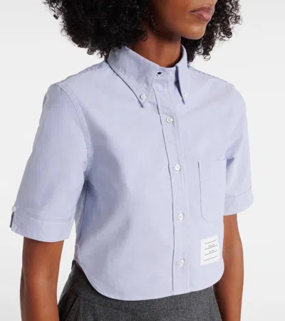 Thom Browne Cropped Cotton Shirt In Blue