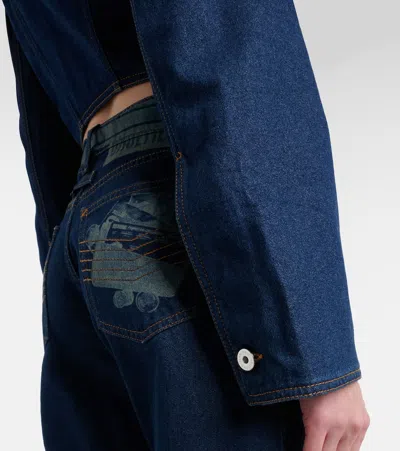 Jean Paul Gaultier Womens Vintage Blue Printed Cropped Denim Jacket