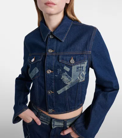 Jean Paul Gaultier Womens Vintage Blue Printed Cropped Denim Jacket