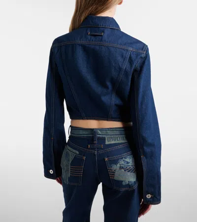 Jean Paul Gaultier Womens Vintage Blue Printed Cropped Denim Jacket