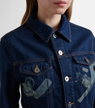 Jean Paul Gaultier Womens Vintage Blue Printed Cropped Denim Jacket
