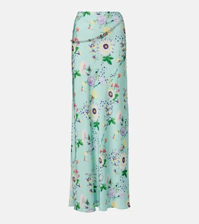 Rabanne Chain-detail Floral Satin Maxi Skirt In Multi