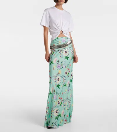 Rabanne Chain-detail Floral Satin Maxi Skirt In Multi