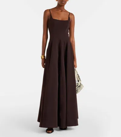 Staud Joy Cotton-blend Faille Maxi Dress In Brown