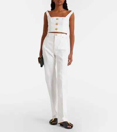 Balmain Denim Crop Top In White
