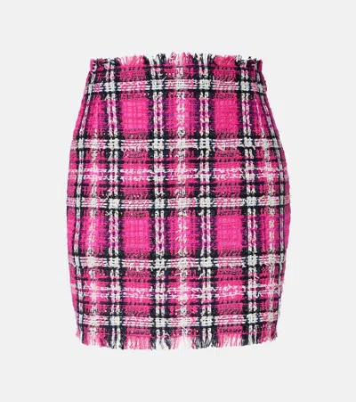 Balmain Checked Cotton And Wool-blend Tweed Miniskirt In Pink