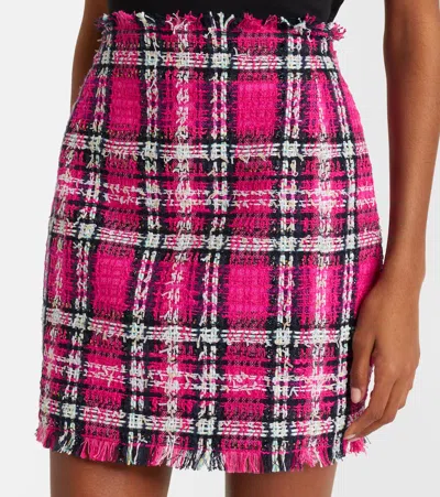 Balmain Checked Cotton And Wool-blend Tweed Miniskirt In Pink