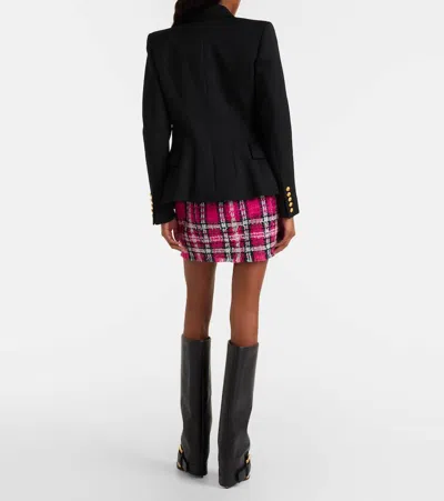 Balmain Checked Cotton And Wool-blend Tweed Miniskirt In Pink
