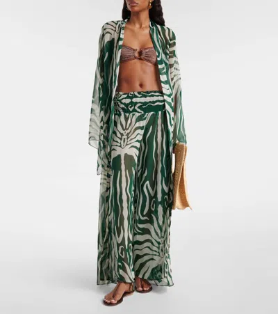 Johanna Ortiz Printed Sheer Wide-leg Pants In Blue