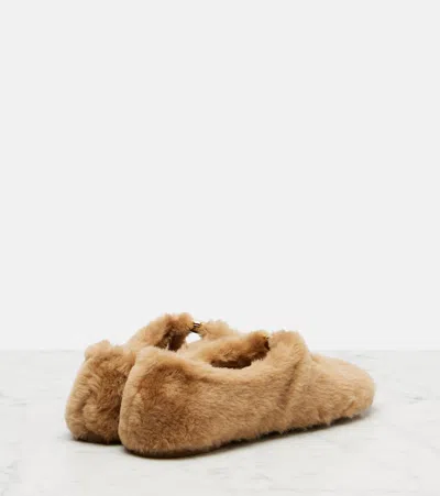 Loewe Pebble Soft Shearling Ballet Flats In Brown