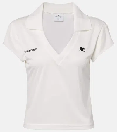 Courrèges Cropped Polo Shirt Collar Short Sleeves V Neck In Animal Print