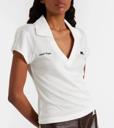 Courrèges Cropped Polo Shirt Collar Short Sleeves V Neck In Animal Print