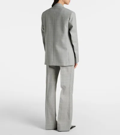 Victoria Beckham Checked Virgin Wool Straight Pants In Gray