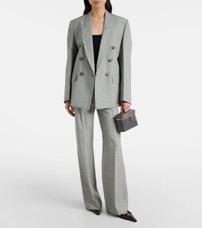 Victoria Beckham Checked Virgin Wool Straight Pants In Gray