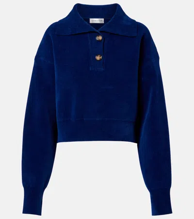 Victoria Beckham Cropped Cotton-blend Velvet Sweatshirt In Blue