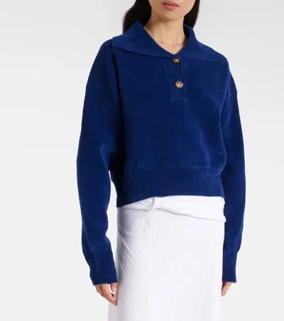 Victoria Beckham Cropped Cotton-blend Velvet Sweatshirt In Blue