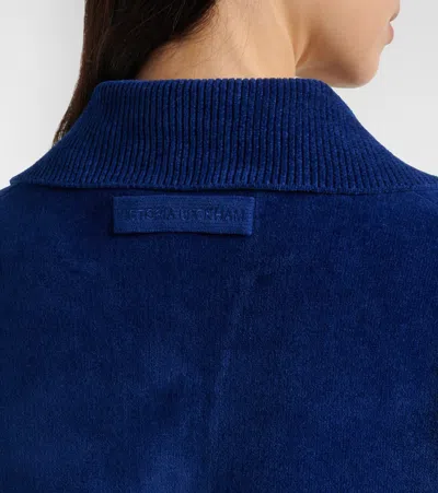 Victoria Beckham Cropped Cotton-blend Velvet Sweatshirt In Blue