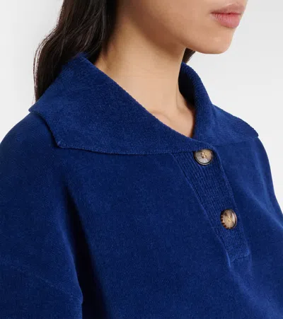 Victoria Beckham Cropped Cotton-blend Velvet Sweatshirt In Blue