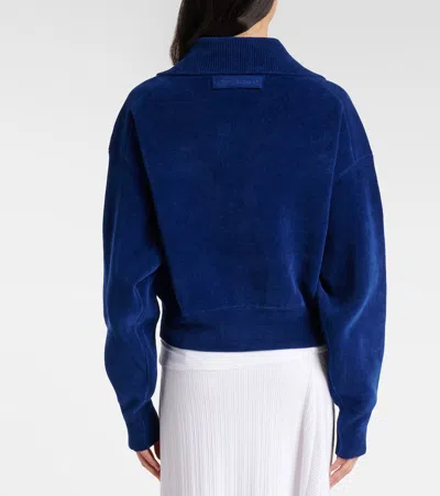 Victoria Beckham Cropped Cotton-blend Velvet Sweatshirt In Blue