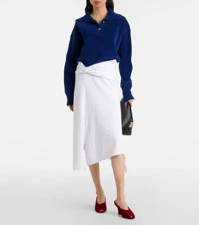 Victoria Beckham Cropped Cotton-blend Velvet Sweatshirt In Blue