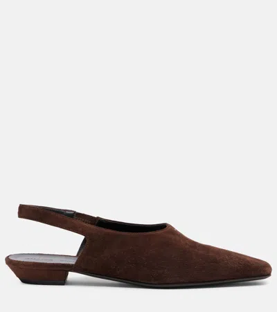 Khaite Cecilia Suede Slingback Flats In Brown