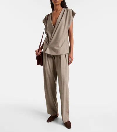 Khaite Cecilia Suede Slingback Flats In Brown
