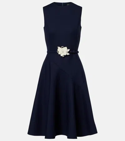 Oscar De La Renta Belted Wool-blend Midi Dress In Blue