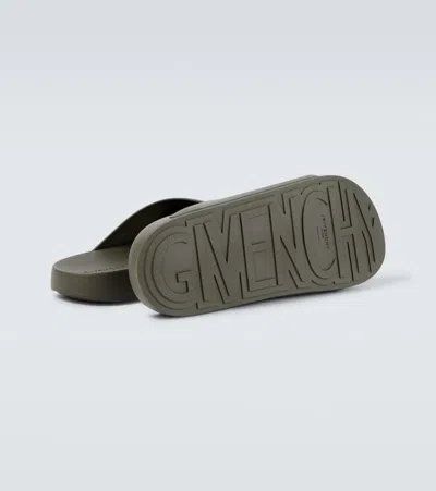 Givenchy Label Slide Flat Mules In Rubber In Green