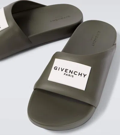 Givenchy Label Slide Flat Mules In Rubber In Green