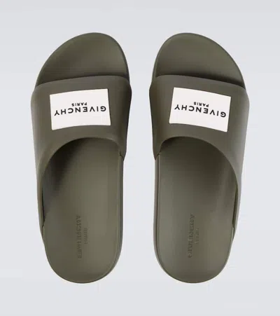 Givenchy Label Slide Flat Mules In Rubber In Green