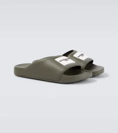 Givenchy Label Slide Flat Mules In Rubber In Green