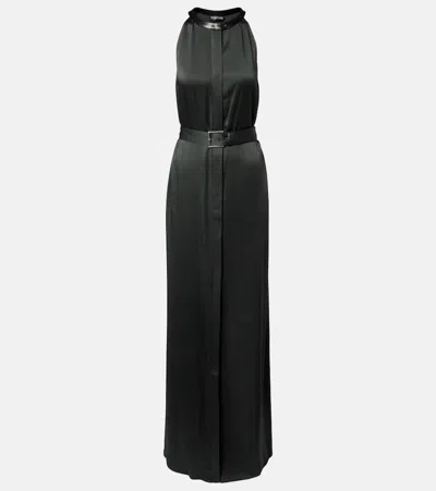 Tom Ford Belted Satin Crêpe Halterneck Gown In Black