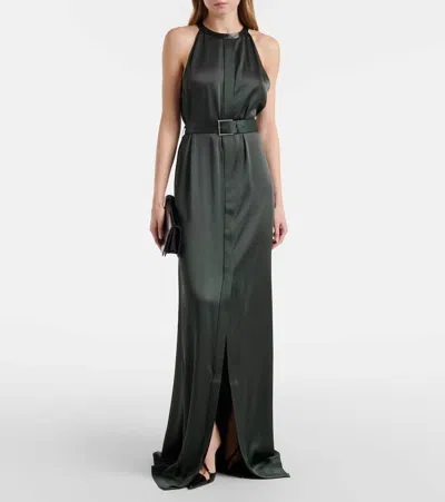 Tom Ford Belted Satin Crêpe Halterneck Gown In Black