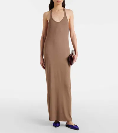 Tom Ford Racerback Jersey Maxi Dress In Brown