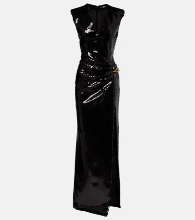 Balmain Chain-detail Sequined Gown In Black