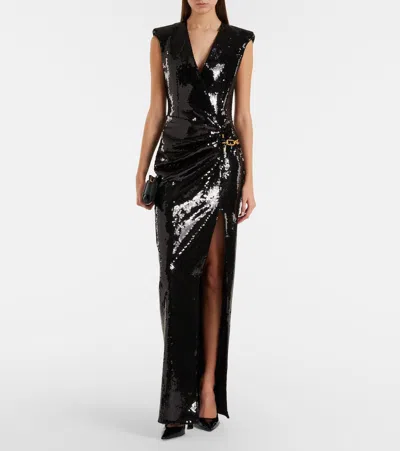 Balmain Chain-detail Sequined Gown In Black