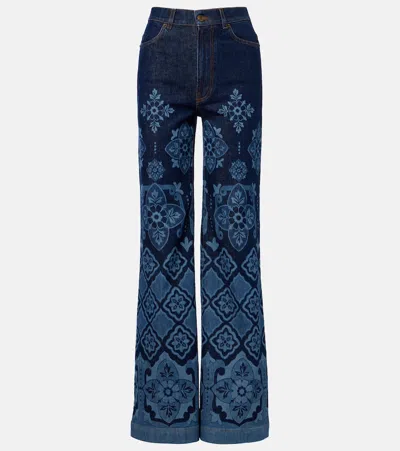 La Doublej Partenope Printed High-rise Flared Jeans In Blue