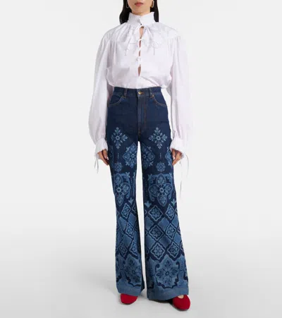 La Doublej Partenope Printed High-rise Flared Jeans In Blue