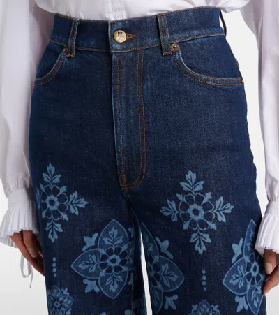 La Doublej Partenope Printed High-rise Flared Jeans In Blue